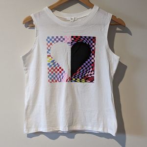 NWT BP White Checker Heart Graphic Sleeveless T-Shirt Tank Top Size XS